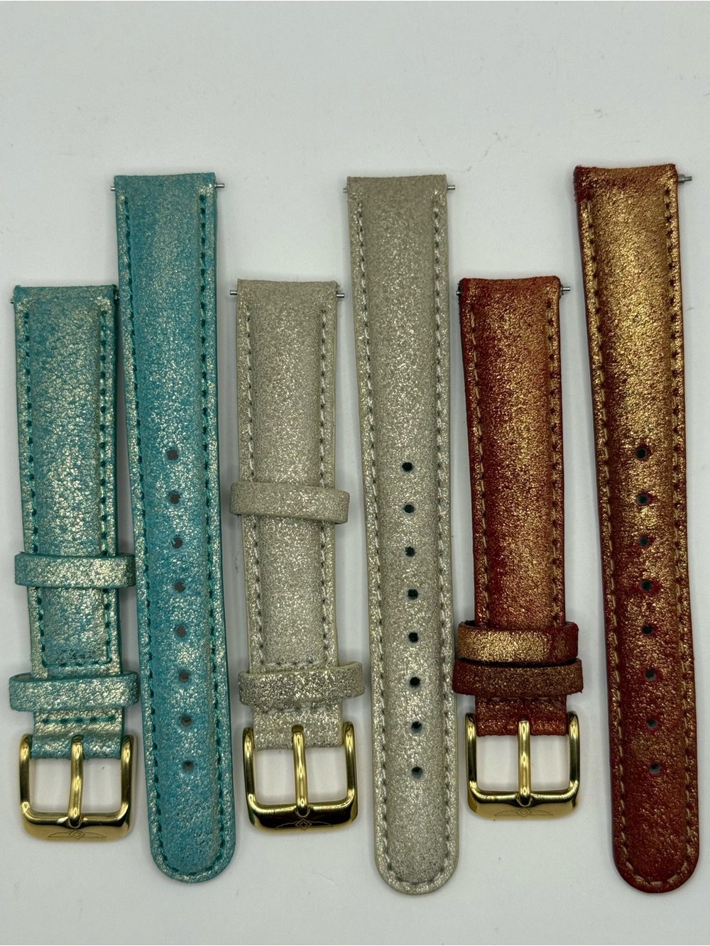 Invicta 16mm Sparkling Glitter Leather Watch Band Gold Tone Buckle Lot of (3)